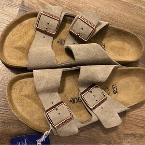 Birkenstock Beige Suede Slip-On Sandals